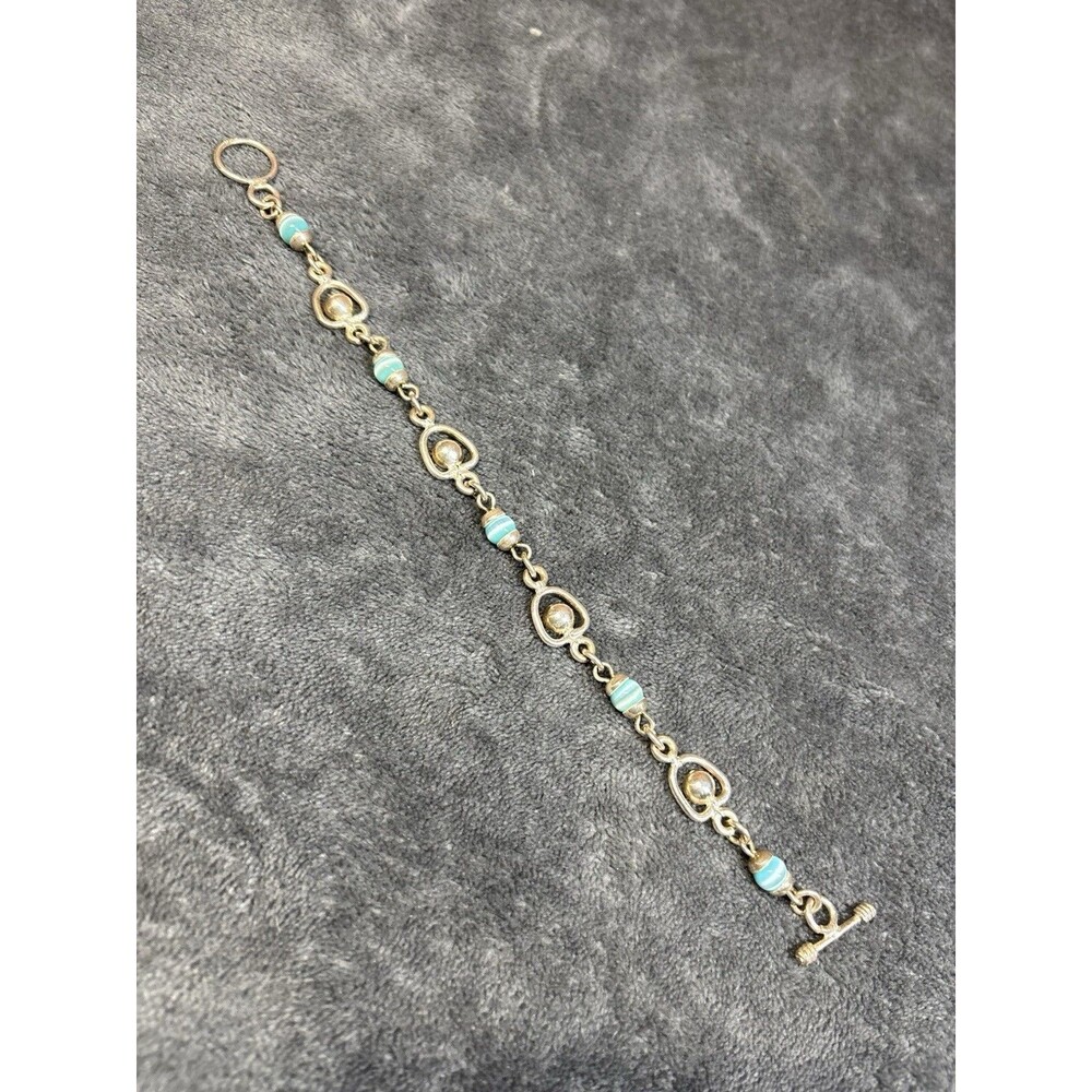Vintage Sterling Silver 925 Blue Color Cats Eye Beaded Ball Style Bracelet